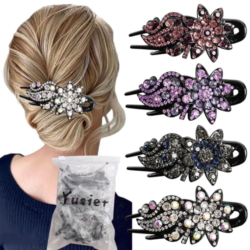 Miniatura 9 de 4 pinzas decorativas con diamantes de imitación brillantes para cabello fino, pasadores de graduación, pinzas de diamante con accesorio