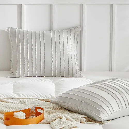 Miniatura 24 de WARMDERN - Fundas de almohada beige tamaño queen, fundas de almohada estándar, juego de 6 fundas de almohada de microfibra suave, textura boho