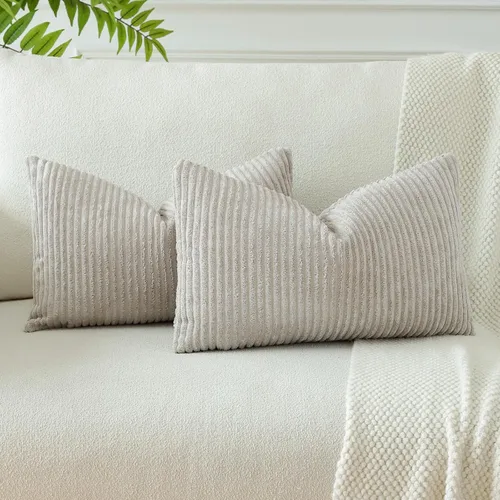 Miniatura 24 de OTOSTAR Paquete de 2 fundas de almohada decorativas de pana suave a rayas, cuadradas, decoración del hogar, fundas de almohada para sofá, cama, sala