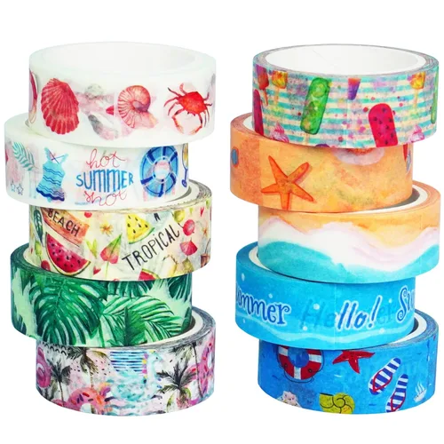 Miniatura 10 de YUBBAEX - Juego de 10 rollos de cinta Washi Four Seasons, cinta adhesiva decorativa de copos de nieve azules (Invierno)