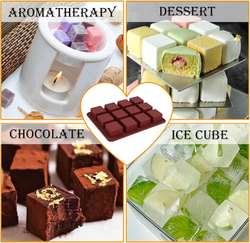 Miniatura 3 de Moldes de silicona para derretir cera, 3 piezas de 12 cavidades cuadradas de silicona para derretir cera perfumada, trufas de chocolate, dulces