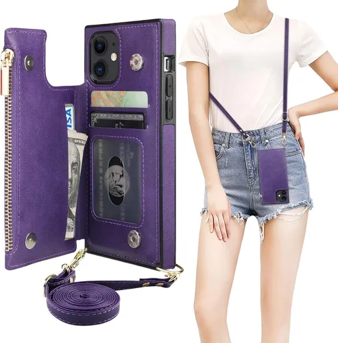 Miniatura 24 de Bocasal Funda tipo cartera cruzada para iPhone 11 Pro Max con tarjetero, protector de ranura para tarjetas con cremallera, a prueba de golpes