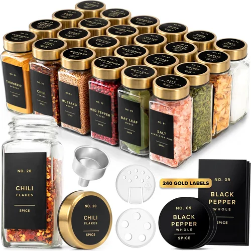 Miniatura 10 de EDELHAUS Tarros de especias de vidrio con etiqueta y tapas negras (36 x 4 onzas), recipientes para especias con 240 etiquetas, insertos