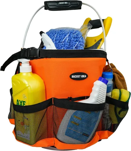 Miniatura 9 de MELOTOUGH Cubo organizador de herramientas de lavado de coches para herramientas de jardín, apto para cubo de 3.5 a 5 galones (rojo)