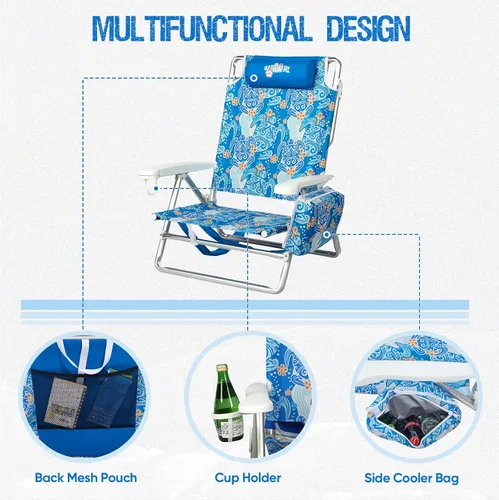 Miniatura 7 de Old Bahama Bay Silla de playa tipo mochila, paquete de 2, silla reclinable ligera de aluminio de 5 posiciones para adultos, soporte resistente, 400