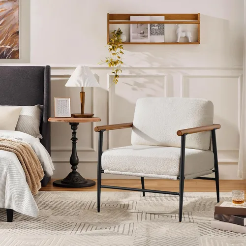 Miniatura 2 de Yaheetech Silla de Acento, Silla de Tocador Moderna, Silla de Salón de Tela Boucle con Marco de Metal, Almohada de Respaldo Mullida y Cojín