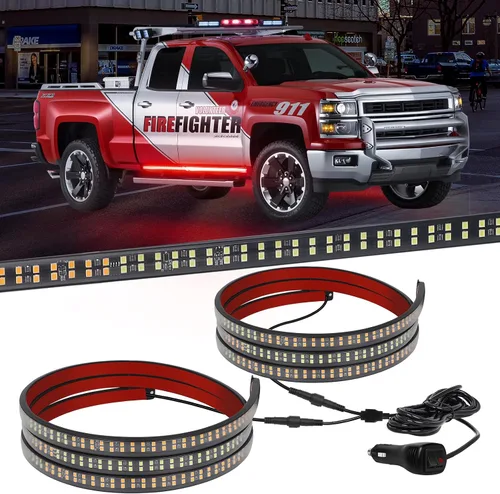 XRIDONSEN 2 Piezas Tira de Luces de Emergencia Rojas de 70 Pulgadas para Camión 864 LED Luces Estroboscópicas de Estribo Policía Bombero Rojo