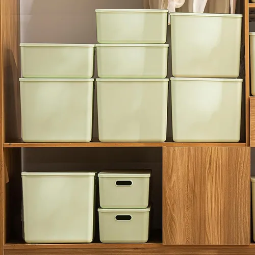 Miniatura 8 de Paquete de 5 contenedores grandes de almacenamiento de plástico blanco con tapas, caja de juguetes con asa, contenedores organizadores cestas