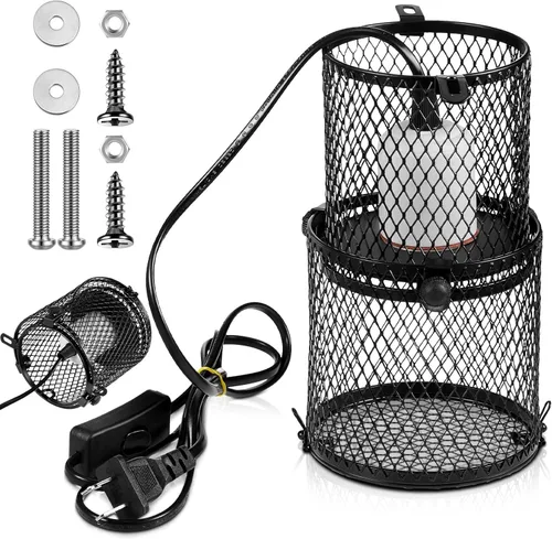 VIHOSE Soporte retráctil para lámpara de calor para reptiles, pantalla antiquemaduras, emisor de calor de cerámica, pantalla con interruptor para