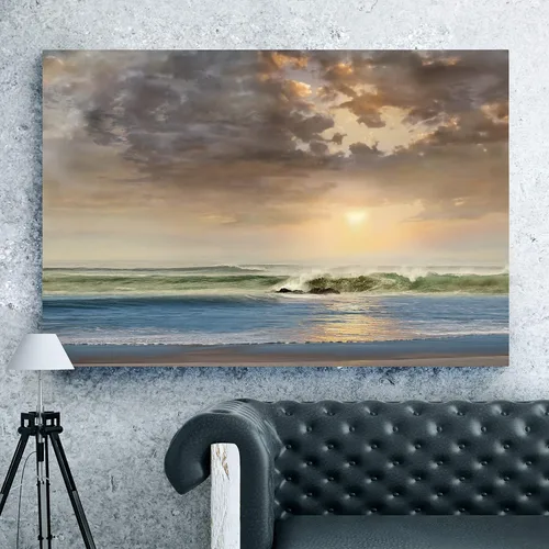 Miniatura 34 de Renditions Gallery - Impresiones de arte natural en lienzo, puesta de sol vespertina en playa de arena tranquila, obra de arte para colgar