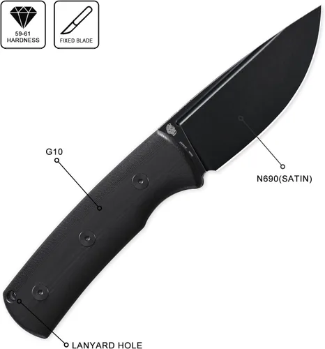 Miniatura 2 de Petrified fish PFP01F Beluga Cuchillo de hoja fija, hoja de satén N690 de 3.62 pulgadas, cuchillo de hoja fija G10/Micarta de 5.85 onzas para Negro