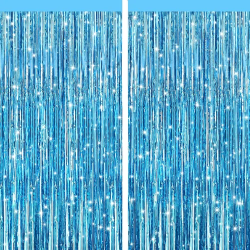 Miniatura 14 de Paquete de 2 cortinas de flecos de papel de oropel metálico negro, serpentinas de puerta, telón de fondo para cabina de fotos para fiesta