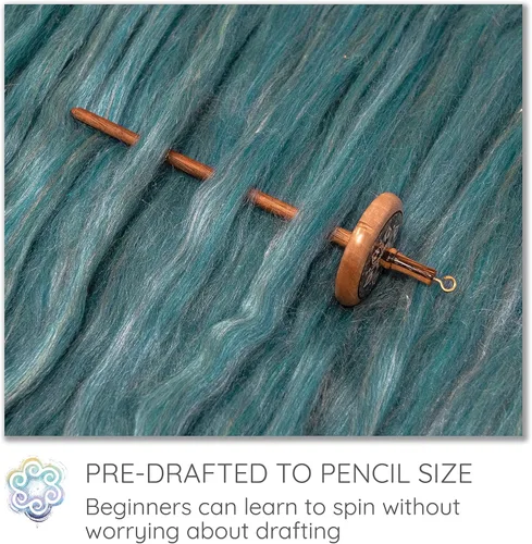 Miniatura 3 de Aprende a girar - Kit de Spinning para principiantes con husillo de caída y lápiz de mezcla de merino/seda Roving. Elige tu color y haz hilo!