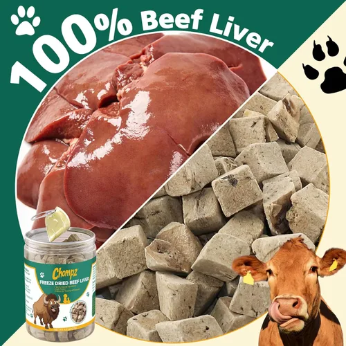 Miniatura 2 de Chompz Golosinas de hígado de res liofilizadas para perros y gatos, golosinas saludables para entrenamiento de mascotas o aderezo para alimentos, un