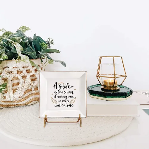 Miniatura 3 de ELEGANTPARK Plato de cerámica para anillos de regalo para hermanas para alma, hermana, amigos, plato de joyería, Navidad, Día de Acción de Gracias