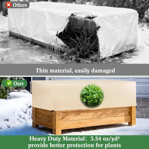 Miniatura 4 de Cubiertas para Plantas Protección contra Heladas Paquete de 2 con Cordón Elástico, 3.54 oz/yd² Manta contra Heladas para Clima Frío de Invierno
