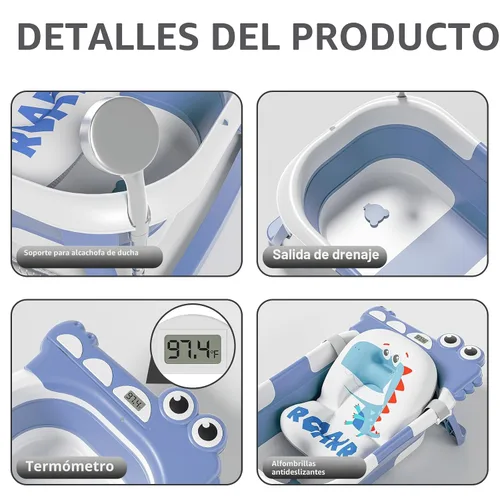 Miniatura 4 de TPN - Bañera plegable para bebés con cojín suave y termómetro en tiempo real, bañera portátil de viaje para recién nacidos e infantes