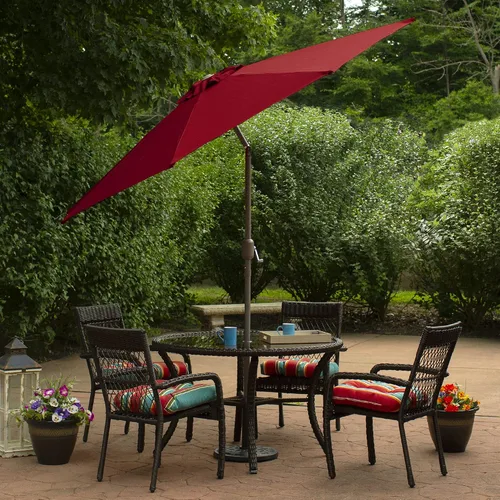 Miniatura 3 de Northlight Sombrilla de mercado para patio al aire libre de 9 pies con manivela e inclinación, color rojo