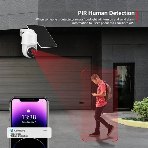 Miniatura 4 de BOAVISION Cámara de seguridad inalámbrica WiFi al aire libre, cámara con energía solar, inclinación panorámica, visión de 360°, detección humana