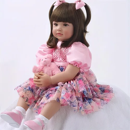 Miniatura 2 de iCradle Muñeca de bebé Reborn de 24 pulgadas y 23.6 in de cuerpo suave de vinilo realista muñeca de bebé princesa de pelo largo realista muñeca bebé