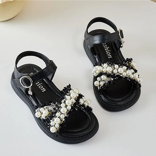 Miniatura 4 de BININBOX Sandalias planas de verano para niñas pequeñas y grandes, con purpurina y puntera abierta, antideslizantes, suela de goma suave, zapatos