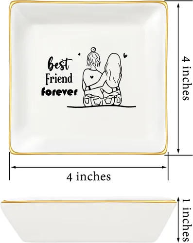 Miniatura 4 de Regalo para mujeres, mejores amigas, regalos de amistad para ella, plato de cerámica para anillos, bandeja decorativa, regalo único para mejores