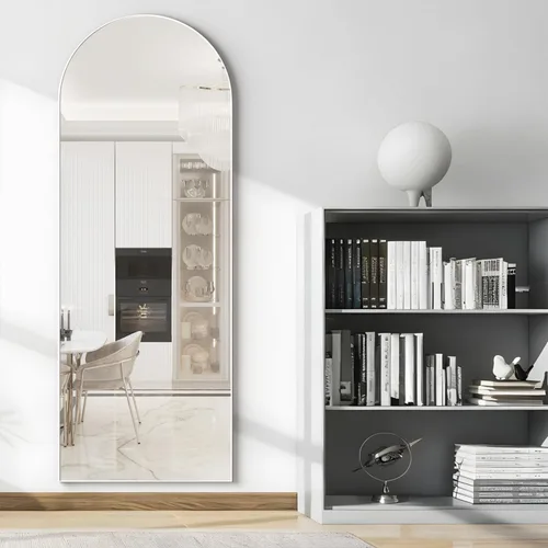 Miniatura 7 de Espejo de cuerpo entero de 56"x16", espejos arqueados de piso con soporte, espejo arqueado de cuerpo completo para pararse o inclinarse, color Blanco