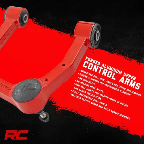 Miniatura 6 de Rough Country Brazos de control superiores de aluminio forjado para Toyota Tundra (2007-2021) con elevación de 3.5 pulgadas, paquete de 2, rojo