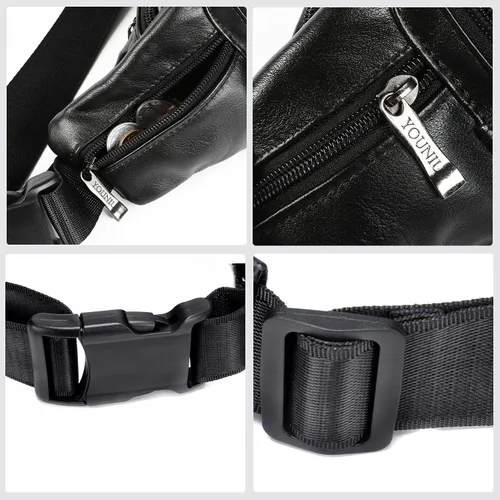 Miniatura 6 de OrrinSports Riñonera de cuero con múltiples bolsillos para mujeres y hombres, vida diaria y viajes al aire libre, 04#Black (Leather), L, Moda
