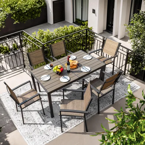 Miniatura 5 de GUNJI Mesa de comedor rectangular de 59 pulgadas para 6 personas, mesa de comedor de madera con patas de metal para comedor, sala de estar