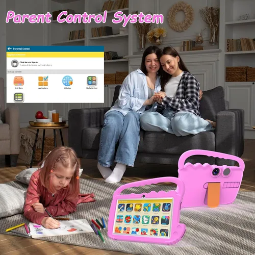 Miniatura 3 de Tablet para niños de 7 pulgadas para niñas y niños, tabletas Android 12 para niños con 4 GB RAM 32 GB ROM, tableta para niños pequeños con WiFi, Rosa