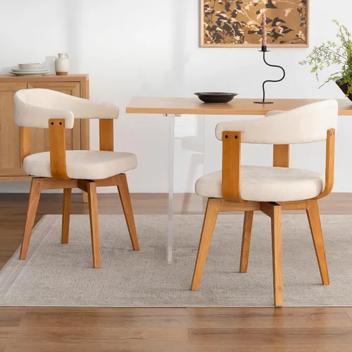 EYYTHUNG Juego de 2 sillas de comedor giratorias, sillas de comedor de felpilla modernas de mediados de siglo con brazos y patas de madera, sillas