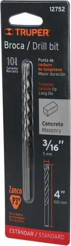 Miniatura 4 de TRUPER BCT-3/16X4-B Brocas para mampostería, en ampolla. Vástago de 3/16" 3/16" 4" (102mm)