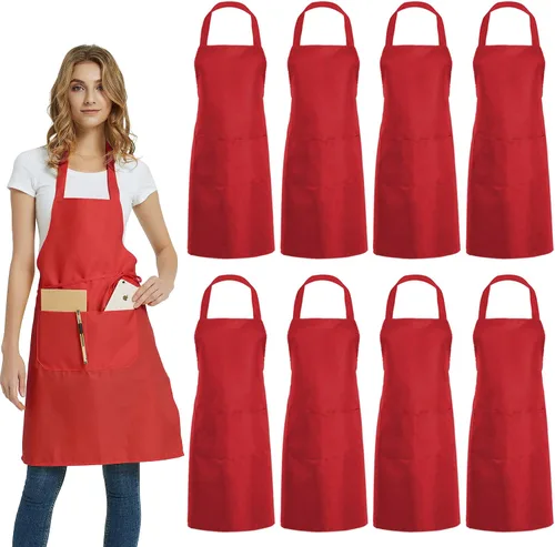 Miniatura 7 de DUSKCOVE - Paquete de 8 delantales de babero simples, delantal comercial de color mixto con 2 bolsillos para cocina, restaurante, barbacoa, pintura