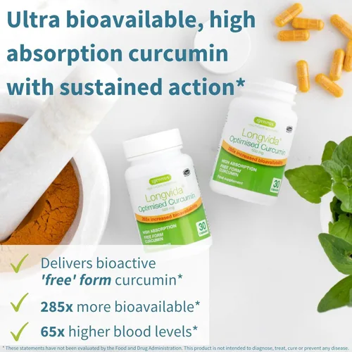 Miniatura 2 de Longvida - Curcumina optimizada de 500 mg, ultra biodisponible y acción sostenida, vegana, 30 cápsulas