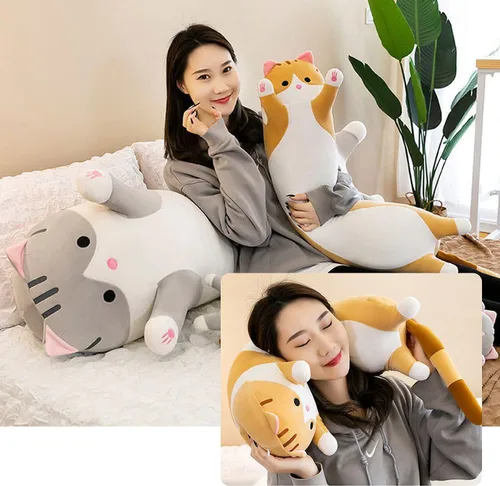 Miniatura 4 de Almohada gigante de gatos de peluche con dibujos animados y gatitos, almohada para dormir, suave y larga, para el cuerpo, muñeca y gato, cojín
