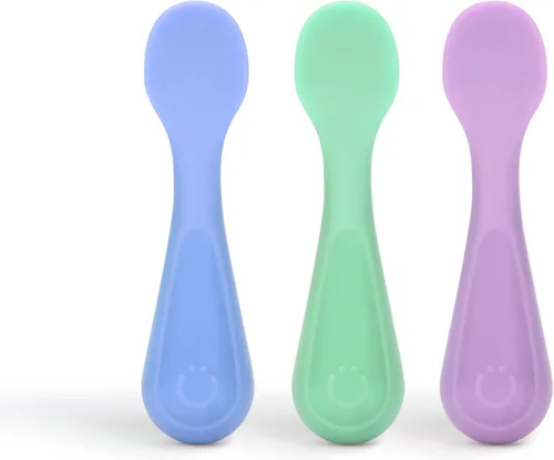 Miniatura 13 de Ubbi Juego de tenedores y cucharas de acero inoxidable para niños pequeños, 4 unidades, asas de silicona de fácil agarre, utensilios