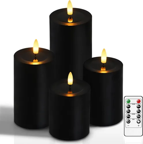 Miniatura 10 de Lezonic Velas LED de color marfil sin llama con temporizador remoto, paquete de 4 velas parpadeantes, diseño de grasa, pilar de cera real