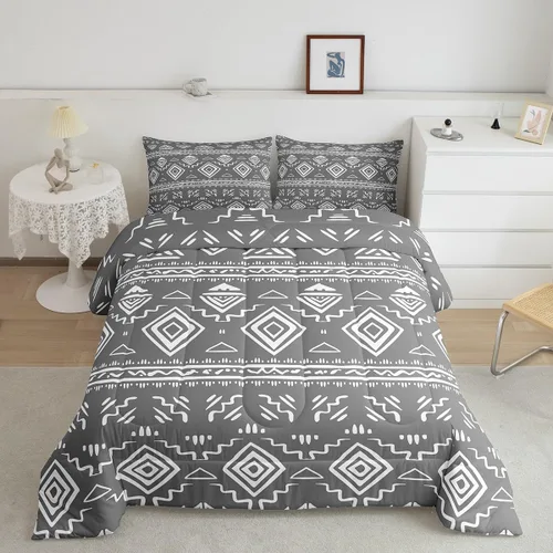 Miniatura 42 de Erosebridal - Juego de ropa de cama estilo tribal bohemio azteca, edredón con estampado étnico blanco y negro, bohemio, tamaño King, juego de Multi