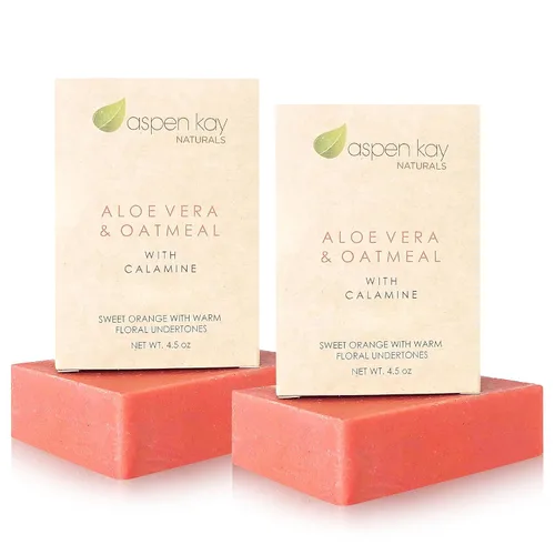 Miniatura 11 de Aspen Kay Naturals Barra de jabón de aloe vera y avena con calamina, ingredientes naturales y orgánicos, aloe vera orgánico y avena coloidal. Cara