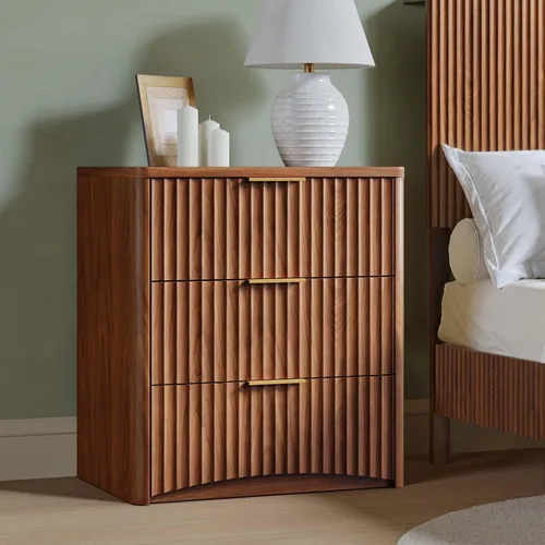 Miniatura 26 de Evermagin Mesita de noche acanalada, mesita de noche de roble natural con cajón y almacenamiento, mesa auxiliar de madera moderna de mediados