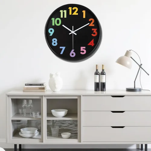 Miniatura 7 de Reloj de pared de 12 pulgadas para niños sin tictac que funciona con pilas, reloj de enseñanza para niños pequeños silencioso, colorido y decorativo