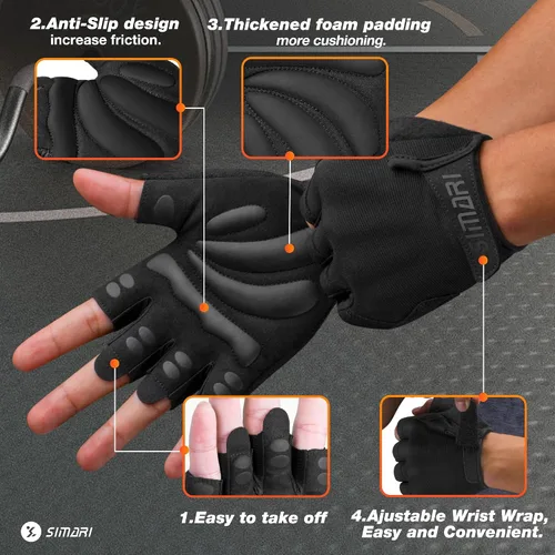 Miniatura 4 de SIMARI Guantes de entrenamiento transpirables para hombres y mujeres, guantes acolchados para levantamiento de pesas con gran agarre, protección