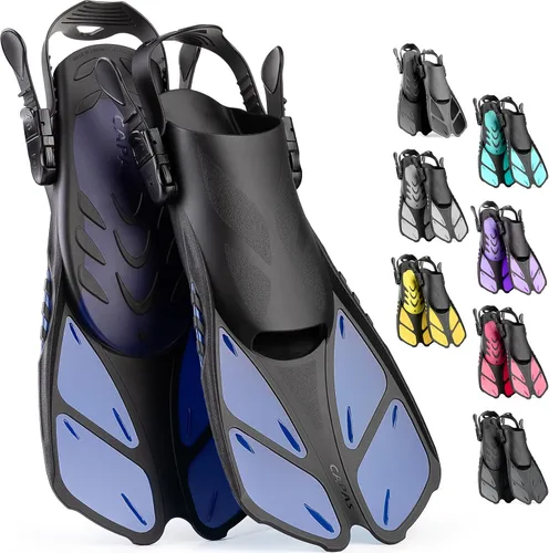 Miniatura 10 de CAPAS - Aletas de natación de talón abierto, tamaño de viaje, cortas, ajustables para buceo, adultos, hombres, mujeres y niños