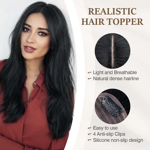 Miniatura 4 de Rich Choices Pelucas con topper de cabello para mujeres, cabello humano real 100% Remy, sin flequillo, para mujeres con adelgazamiento en la parte