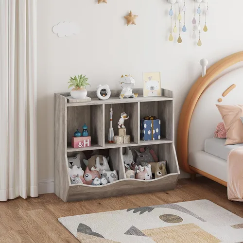 Miniatura 6 de IDEALHOUSE Estantería y estantería de juguetes, estante múltiple con armario organizador de cubos para almacenamiento de libros y juguetes