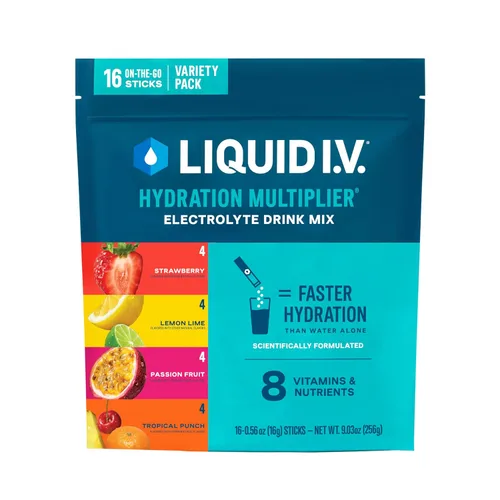 Liquid I.V.® Multiplicador de Hidratación - Paquete Variado - Lima Limón, Fruta de la Pasión, Fresa, Ponche Tropical | Mezcla de Bebida en Polvo de