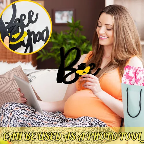 Miniatura 4 de Calcomanías de Decoración para Fiesta de Revelación de Género de Abeja Bebé de Madera Él o Ella Qué Será Abeja Bebé Letreros de Baby Shower