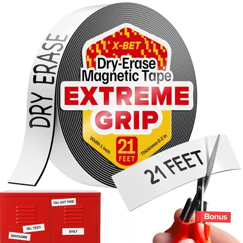 Miniatura 12 de X-bet MAGNET Tiras magnéticas – Rollo de cinta magnética de 1 pulgada x 25 pies – Imanes en blanco para escribir – Etiquetas adhesivas y calcomanías