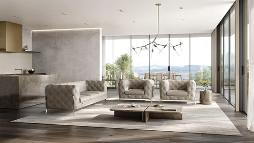 Miniatura 48 de Blackjack Furniture Modena - Moderno juego de sofá de 3 piezas de cuero italiano de grano superior, elegante diseño copetudo y patas de acero Beige